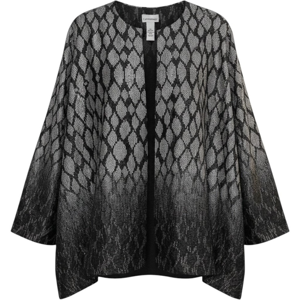 Catherines Womens 3X 26/28W Metallic Silver Black Diamond Ombre Open Cardigan